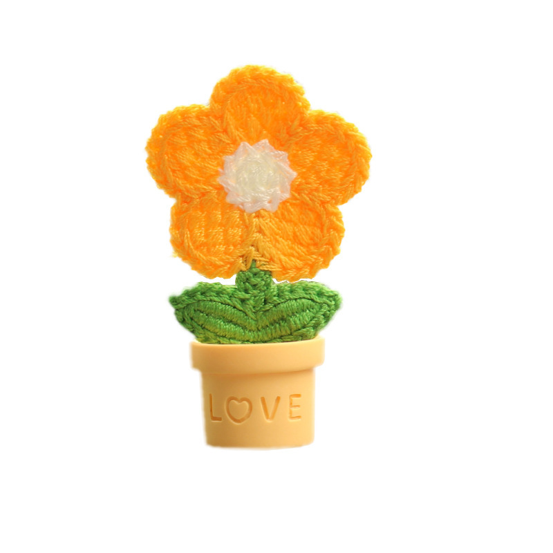Nueva lana, girasol tejido a mano, decoración de coche, consola central de coche, flores frescas que sacuden la cabeza