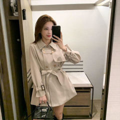 中长款风衣女2025春秋装新款英伦风系带收腰小个子大衣设计感外套