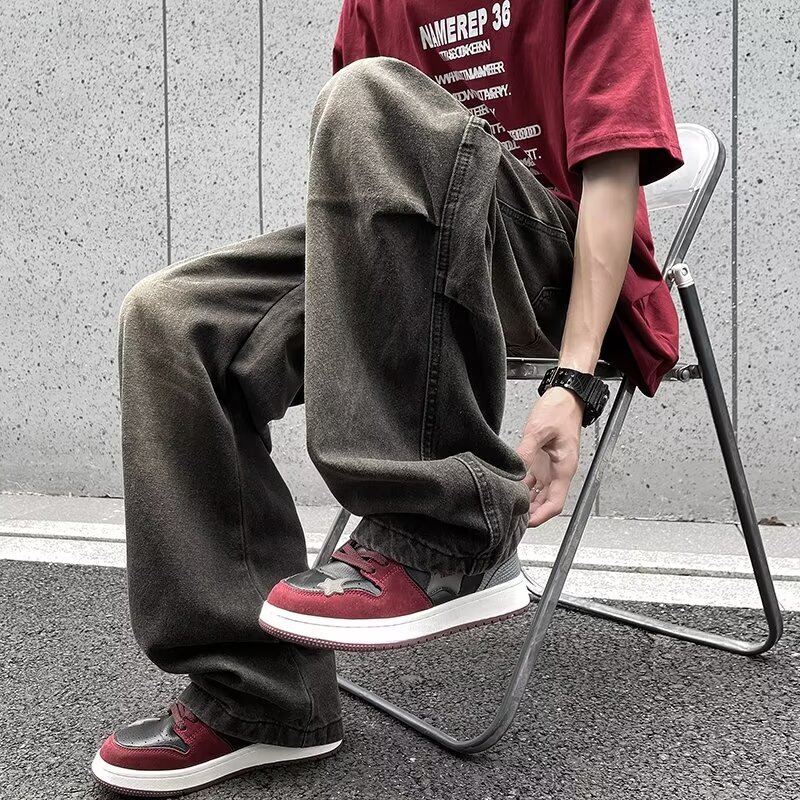 American Style High Street Stacked Old Washed Jeans Men's Spring Fashion Brand Retro Dipped Wide Leg Pants
