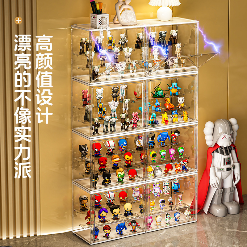 泡泡盲盒玩具收纳展示透明防尘收纳盒阶梯手办模型阶梯带格展示架|undefined
