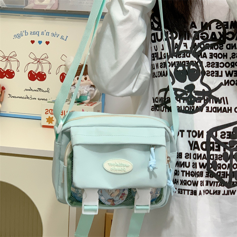 日本インズコントラストカラーかわいい小さな新鮮な痛みバッグ女子学生多用途軽量透明クロスボディバッグショルダーバッグ|undefined