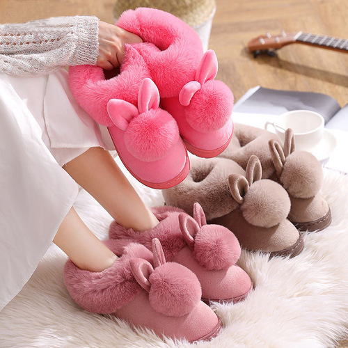 Cotton slippers for women in autumn and winter for home use thick-soled plush home shoes for couples to keep warm in winter for men