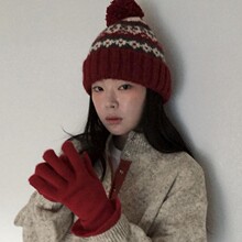 氛围感秋冬费尔岛雪花毛球针织毛线帽百搭复古保暖包头帽子潮男女