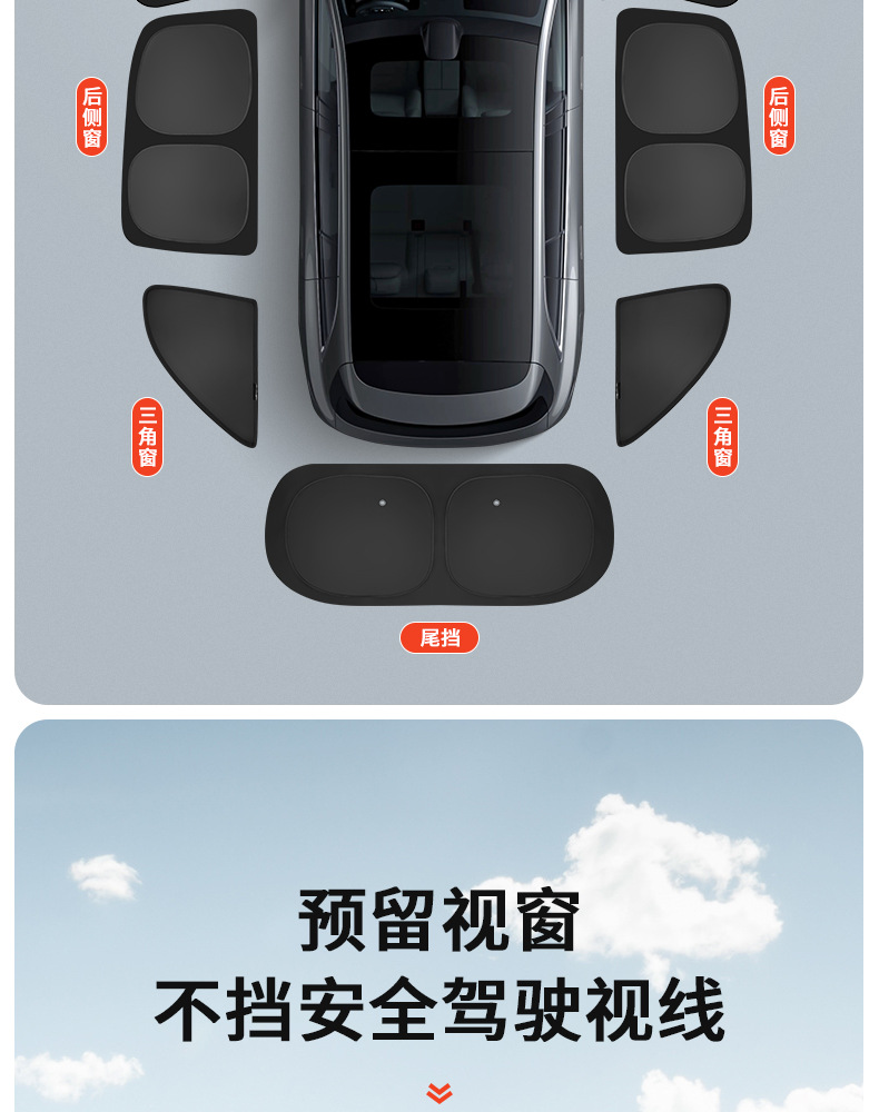 Ideal I6I8/L6L7L8L9 Sunshade, Heat-Insulating Sunshade, Car Window Privacy Curtain, Light-Proof Mat, Summer Car Sun Protection
