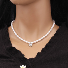 欧美跨境珍珠短款复古金属桃心吊坠项饰 时尚个性流行珍珠手链