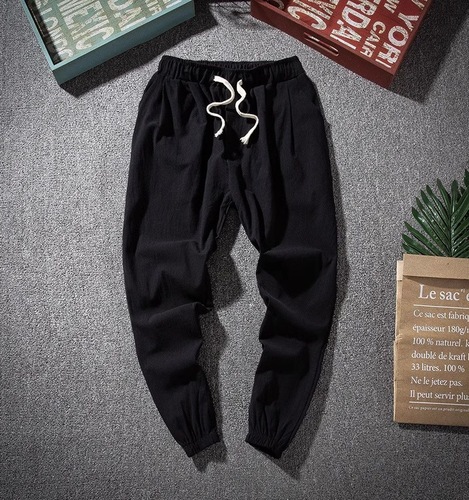 Chinese-style cotton linen Tang suit casual long pants for men, loose with elastic waist, suitable for spring and summer, monastic attire for Zen practice