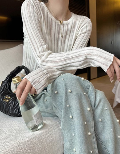 3357 Women's Spring and Summer 2025 Design Sensory Fitted Sun Protection Short Sleeve Knit Top with Hollowed-out Design