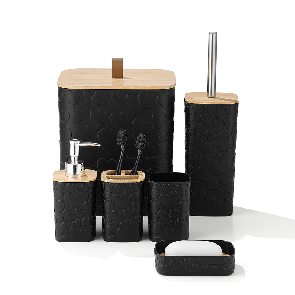 Baño de baño moderno amor en relieve 6 piezas de baño lujoso accesorios de baño botella de loción cepillo de dientes conjunto de tazas