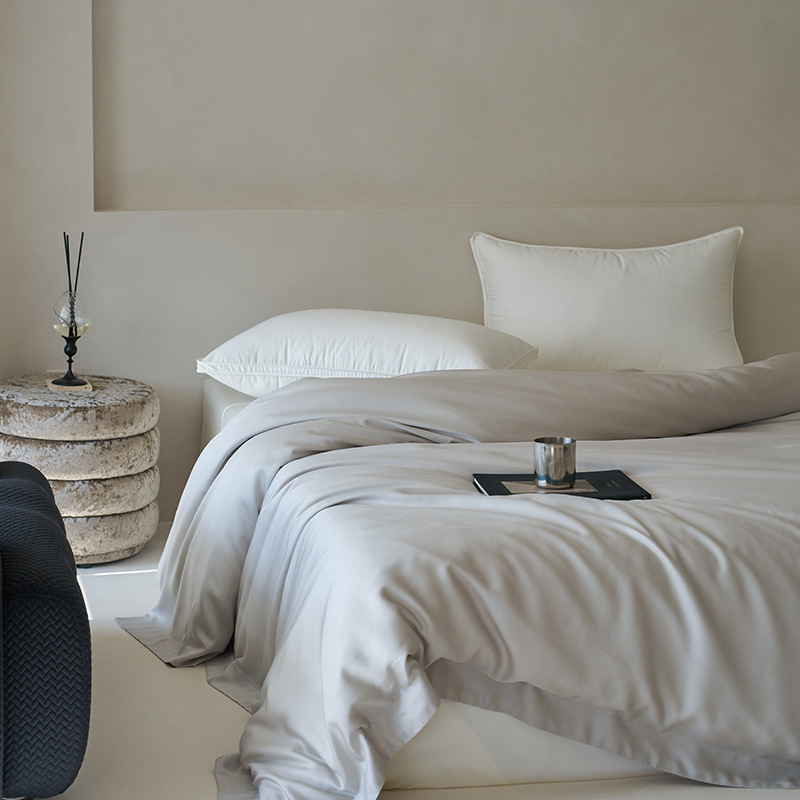Light Luxury Solid Color Class A 100S Tencel Bed Hat Single Piece Summer Cool Silky Lyocell Single Double Quilt Cover Pillowcase