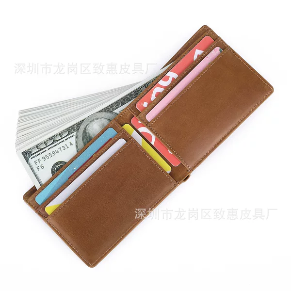 Cross-border retro leather wallet men's horizontal foreign trade handmade crazy horse leather card bag RFID multi-card wallet manufacturers