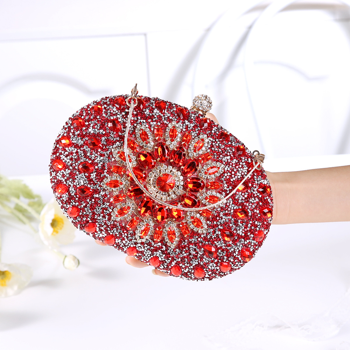 337g Weight Polyester Lining Material Lock clasp Closure Type Top Handle Strap Type Evening Bag Bags Type Party Occasion Pu Leather Material Printing Pattern All Seasons Season Women's Gender Diamond Design Elegant Style Oval Shape Small Size Pu Leather Printing Oval Evening Bags 11