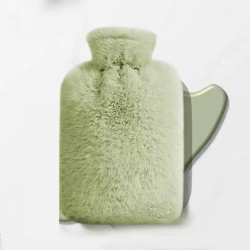 Hot water bottle + green imitation rabbit fur coat