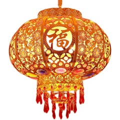 2F喜慶新年大門掛飾喬遷結婚LED走馬燈戶外陽台旋轉中式福字紅燈