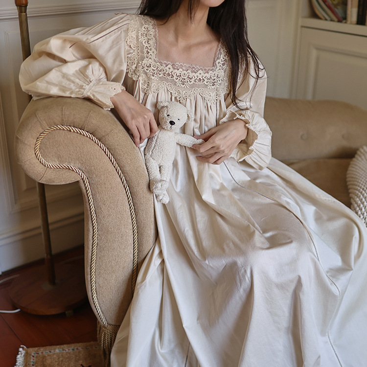 Fairy Princess Style Sweet Girl Square Collar Nightdress Long