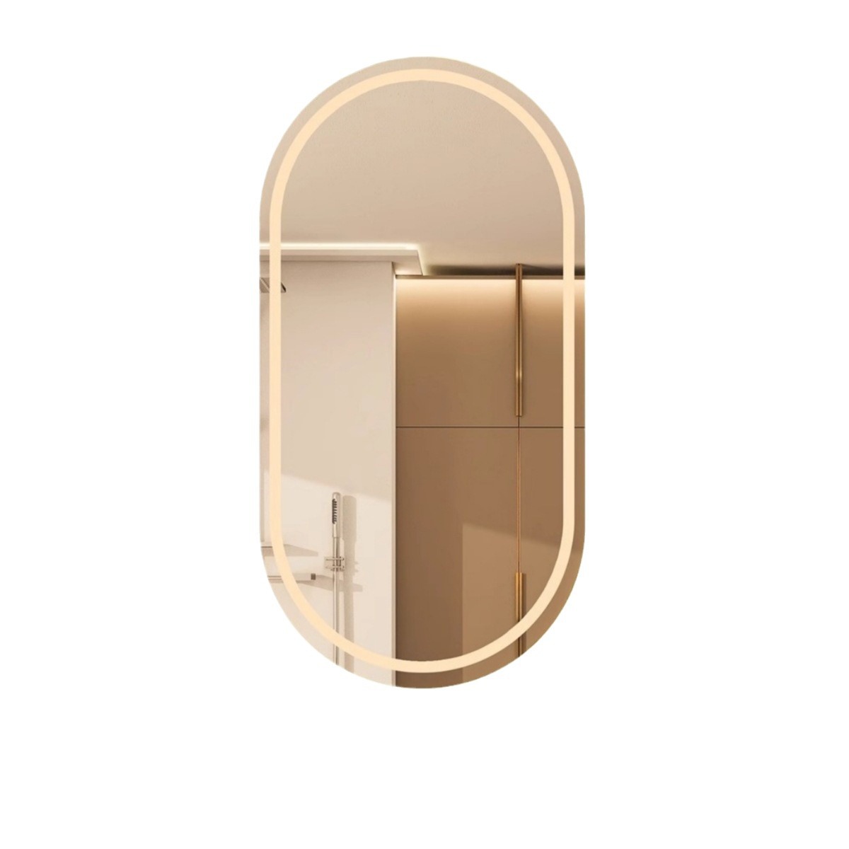 Espejo de baño inteligente oval colgado en la pared pantalla táctil led lavabo con lámpara de baño espejo de vestuario comercial