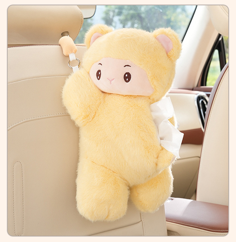 Plush cartoon monkey car tissue box, hanging tissue holder, car tissue bag, dual-purpose tissue box for home and car