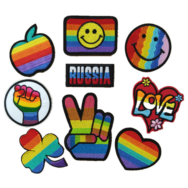 电脑背胶熨烫刺绣布贴彩虹徽章批发精美电脑绣花标LOVE衣服补丁贴
