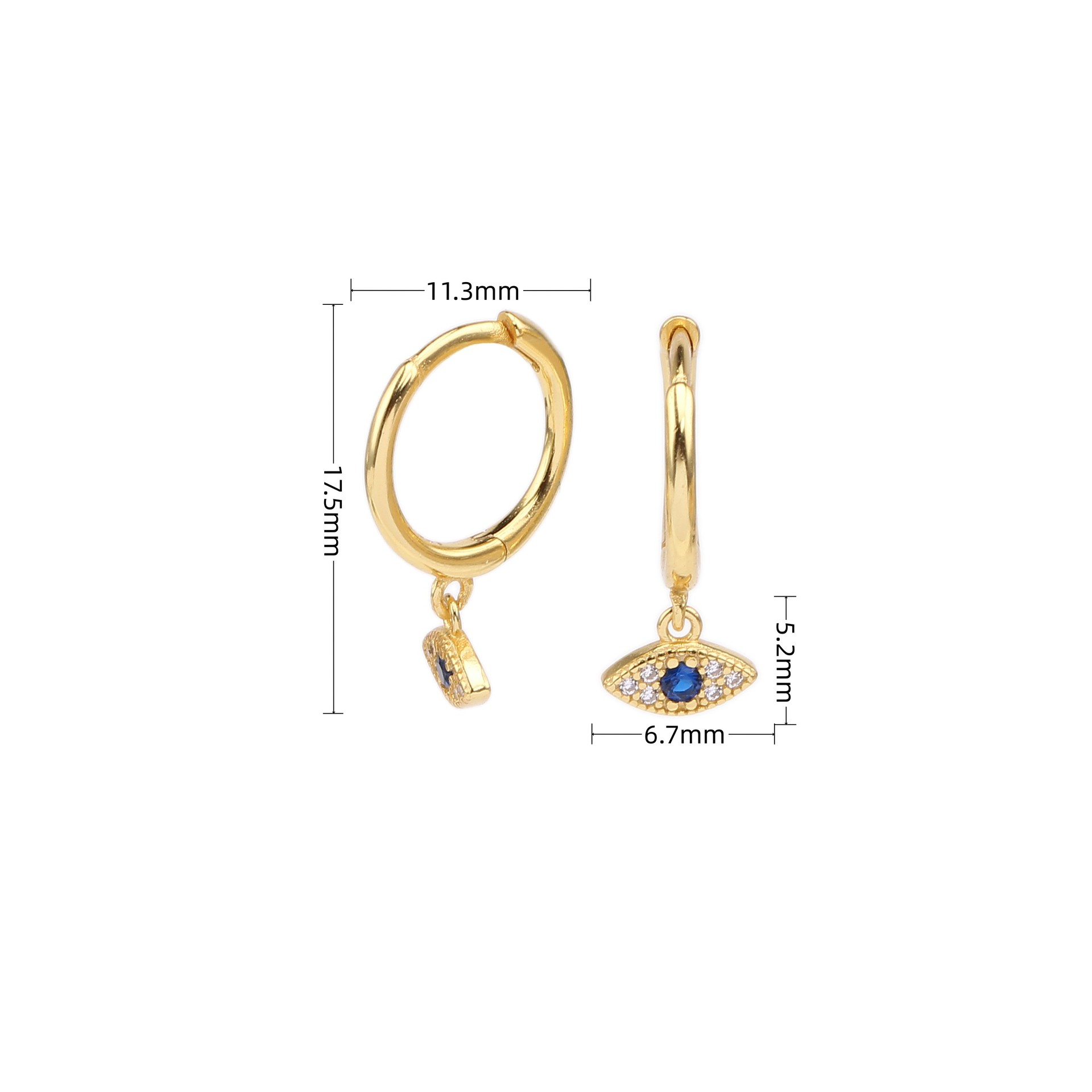 9g Weight 0.03µm Gold Plating Thickness 1 Pair 925 Sterling Silver Zircon Devil'S Eye Drop Earrings