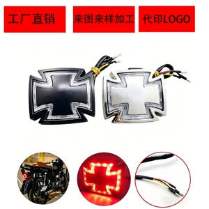 Motorcycle Modified Led Tail Light Cool Black Cross Tail Light Motorcycle Accessories Led Iron Cross Brake Tail Light Classic