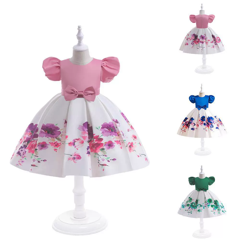 Детское платье 2023 новые внешнеторговые принты кованая ткань для девочек модель одежды подиум маленький хозяин платье платье принцессы