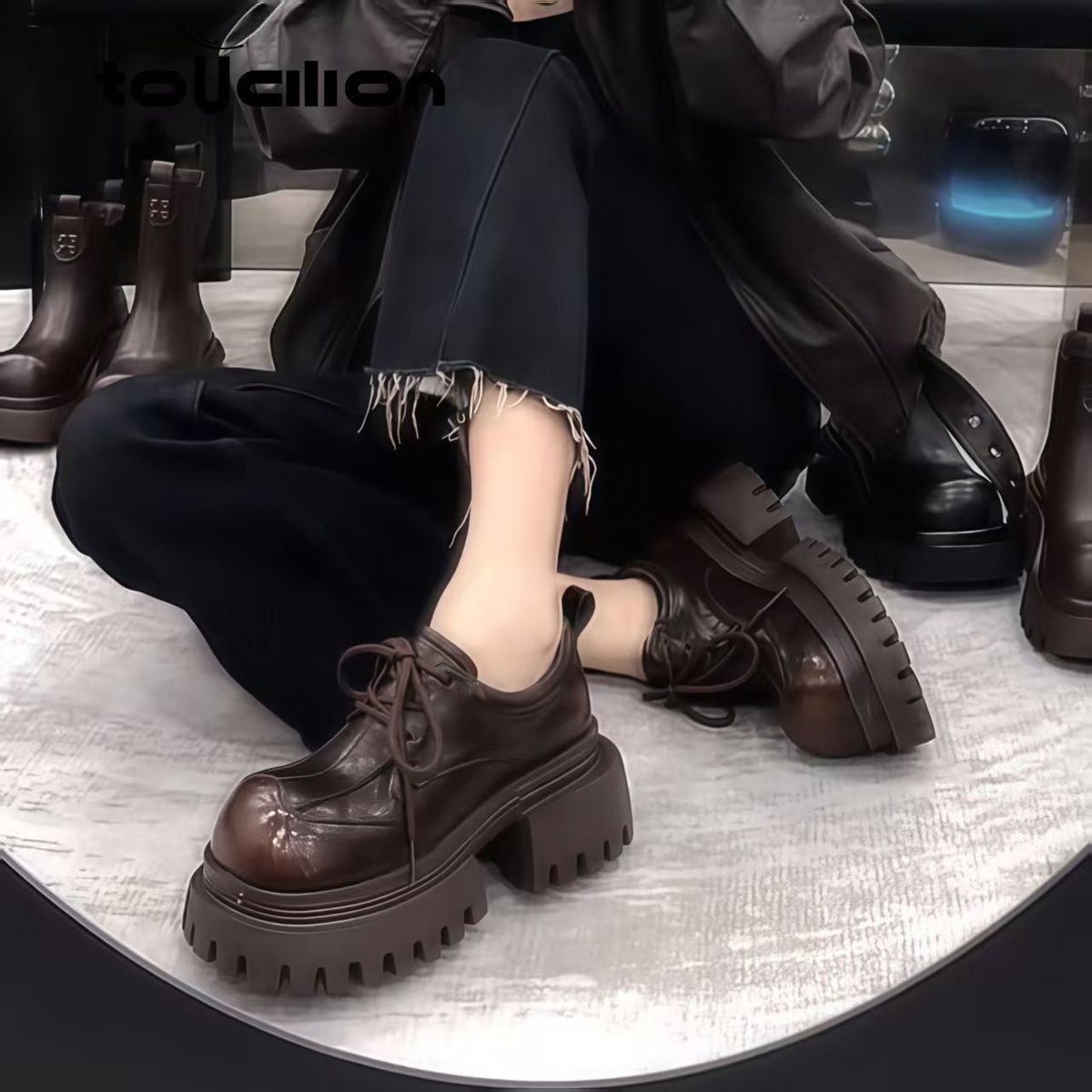 防滑爆款厚底单鞋女2025秋冬新款系带小皮鞋英伦JK配裙显瘦乐福鞋