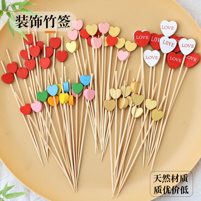 Palillos de Bambú con Corazón para Fruta para Día de San Valentín y Fiestas