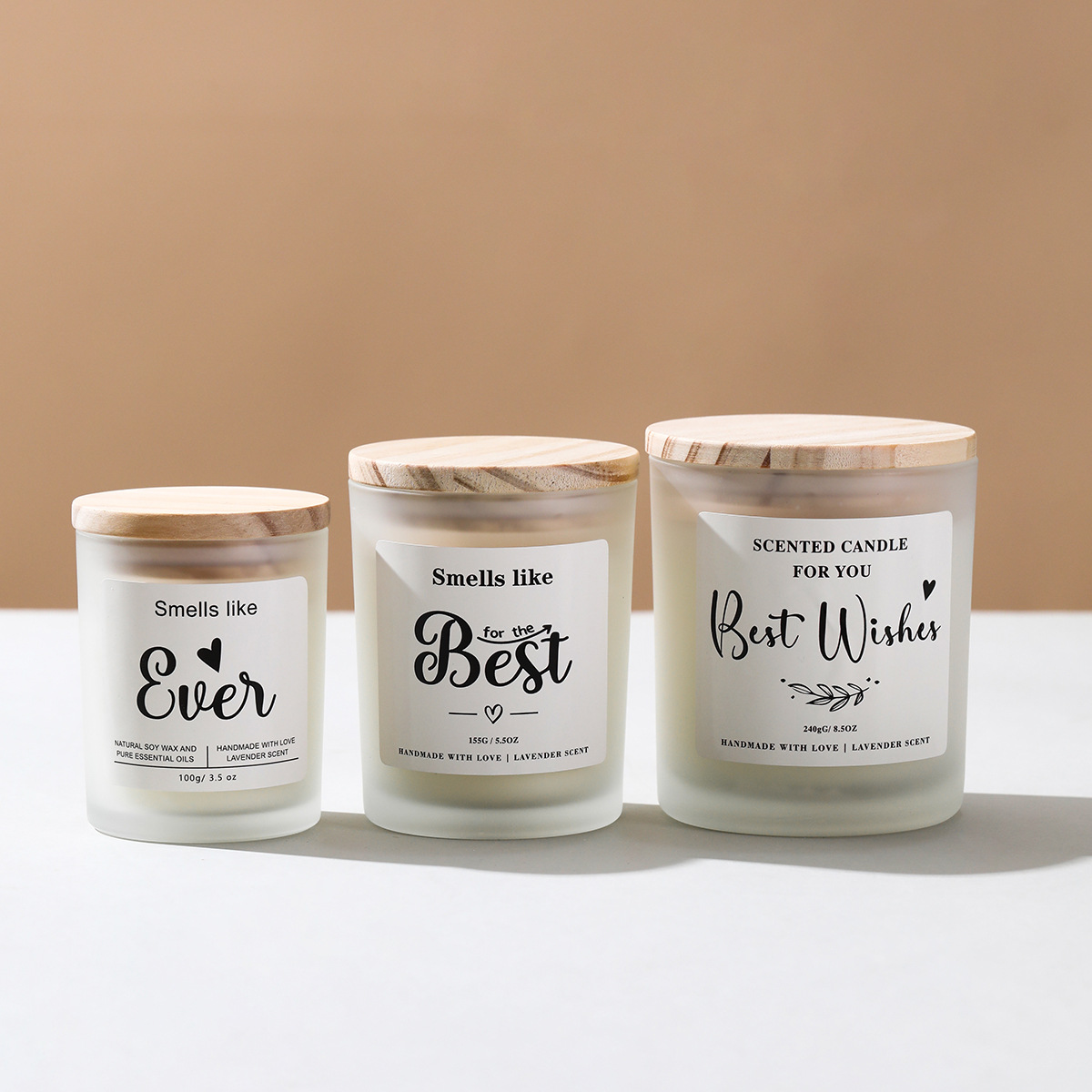 Vela de aromaterapia Vaso de vidrio esmerilado Cera de soja hecha a mano sin humo Gapa de madera de sensación de alta calidad Regalos para el hogar Dormitorio