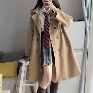 Windbreaker Jacket for Women 2025 Autumn and Winter New Style Japanese Style School Supply Coat Mid-Length with Badge
