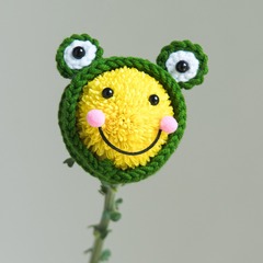 Hand-knitted yarn crocheted ping pong flower decoration frog smile panda rabbit cute cartoon style bouquet of flowers DIY