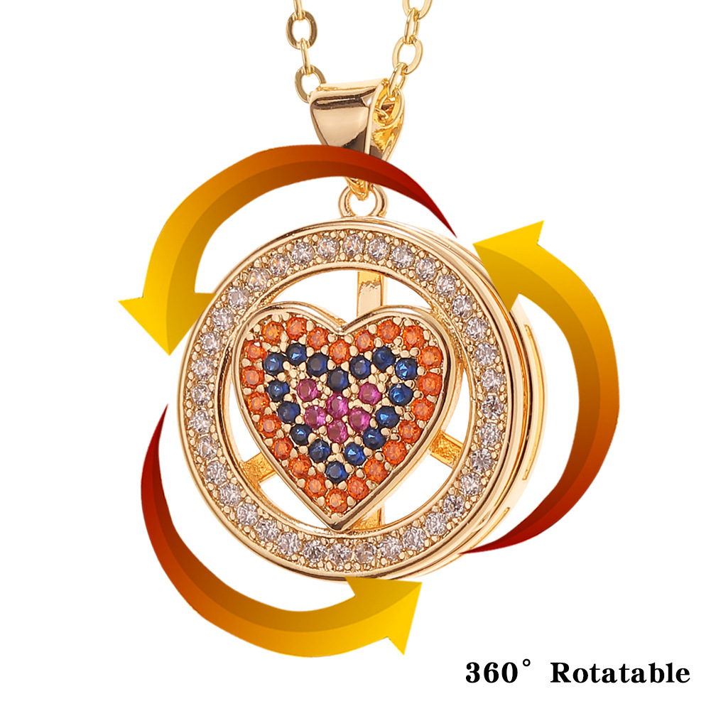 new rotatable heart-shaped smiley pendant copper inlaid zircon necklace