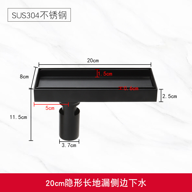 Desagüe de piso negro de acero inoxidable baño ducha desodorante antibloqueo tira cocina y baño cuadrado con incrustaciones de azulejos lavadora