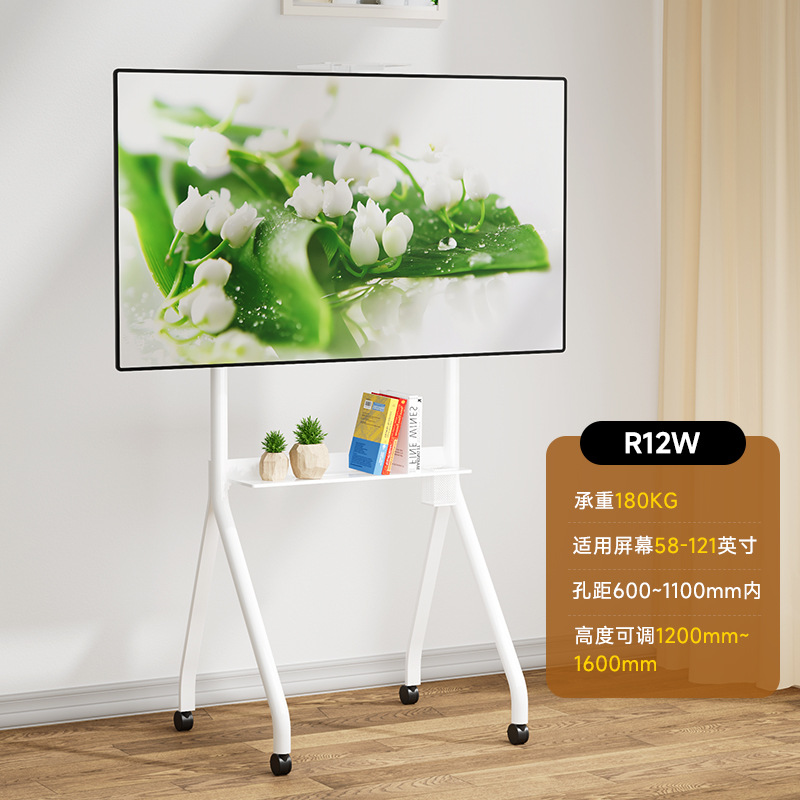 Soporte de televisión móvil con ruedas de piso, soporte de carro artístico de valor facial, 65 / 75 / 85 pulgadas