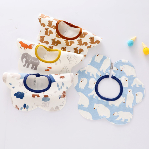 Baby double-layer combed cotton bib saliva towel waterproof spit-up bib newborn baby bib 360 rotating eating pocket