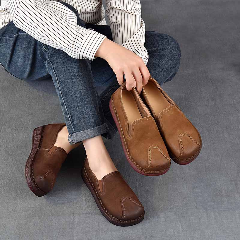 以一 Весенне-осенний новый стиль, однослойная женская обувь из воловьей кожи на мягкой подошве в стиле ретро, повседневная универсальная женская обувь на плоской подошве из хлопка и льна с неглубоким горлышком