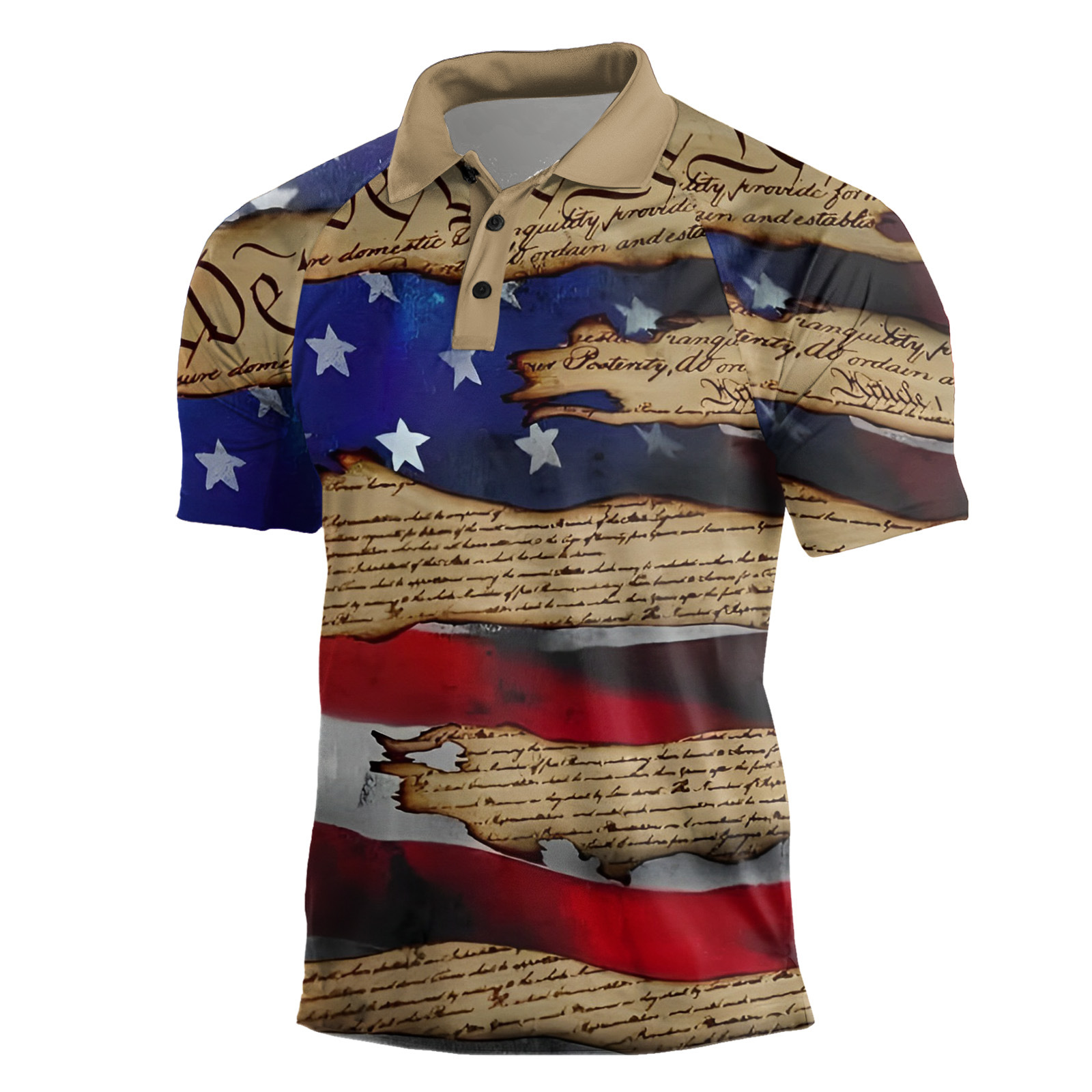 Cross-border Europa y América 2023 nuevos hombres casuales de manga corta Henry Independence Day Elements Camisa POLO raglán de tres botones para hombres