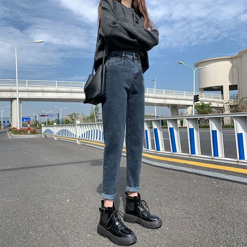 买一送一宽松直筒牛仔裤女裤2025新款哈伦高腰显瘦百搭老爹萝卜裤|undefined