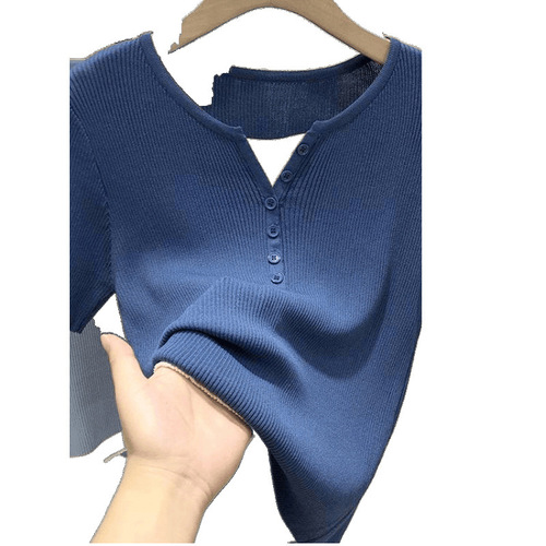 Women's Summer Short Sleeve T-shirt, Thin Ice Silk Knit Top, 2025 Fake Two-Piece White Short-sleeve Blouse