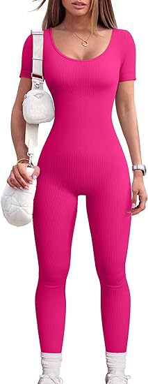 Transfronteriza europea y americana 2023 mono de Yoga de las mujeres entrenamiento costilla manga corta cuello redondo mono deportivo image 9