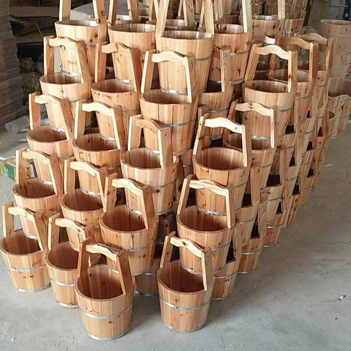 Деревянное ведро ведро ведро сельской воды колодец для сбора воды ведро домашнее ведро утолщение старомодное ведро деревянная ложка реквизит