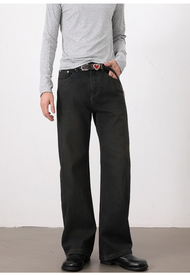 Quần jean nam ống rộng dáng suông tráng nước kiểu Mỹ, lưng trung, khóa kéo — Màu xanh da trời chi tiết 13