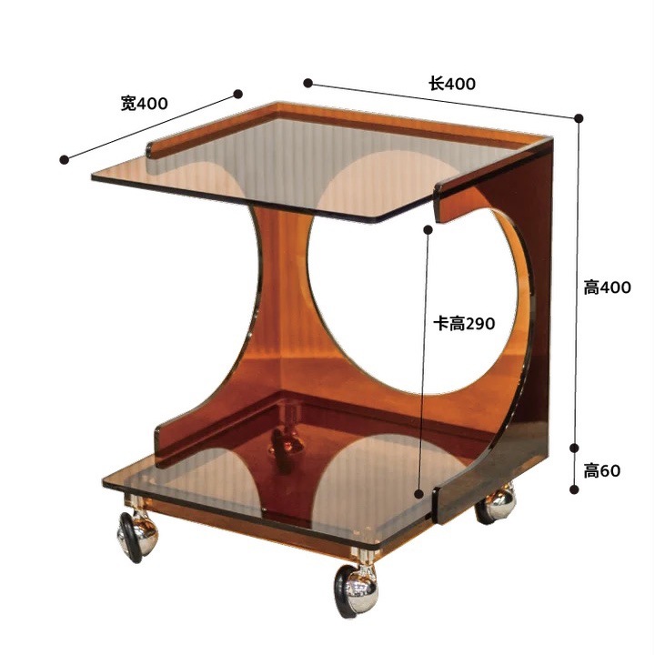 深圳厂家亚克力带轮小茶几床头柜茶水车拍照道具小推车边几角几