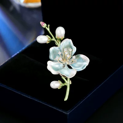 Yaxa sancaqları Magnolia Brooch Anti-Exposure Vintage - blue-freshwater-pearls