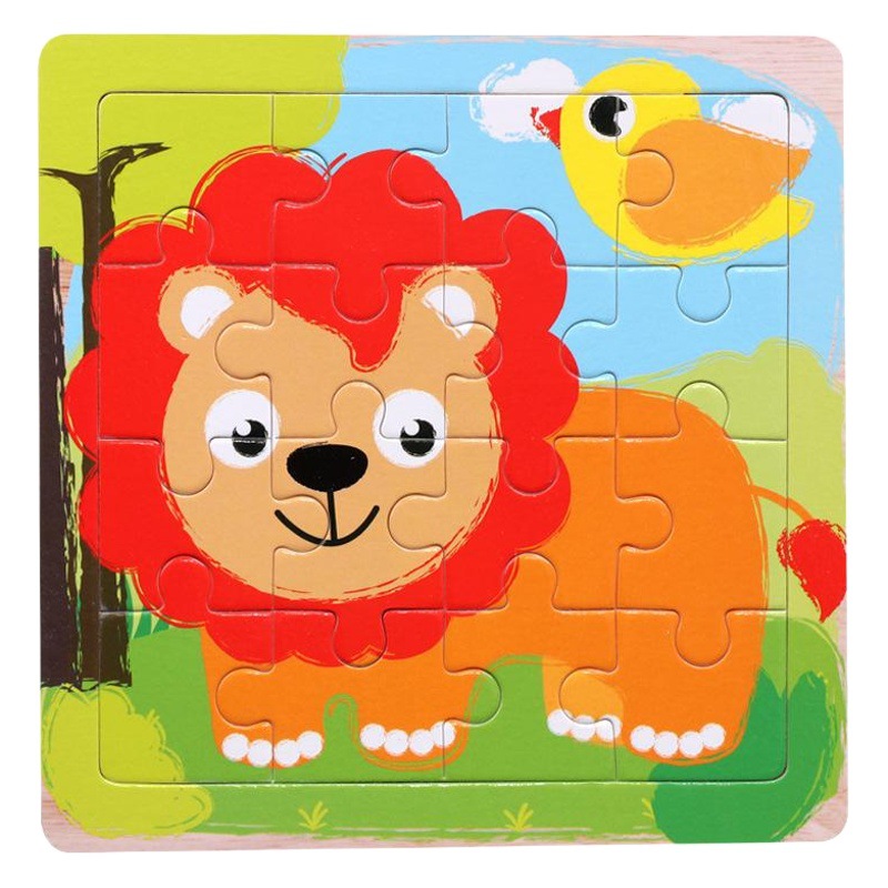 Rompecabezas de madera para niños 16 piezas de madera de dibujos animados animal rompecabezas bebé educación temprana bloques de construcción creativos juguetes al por mayor