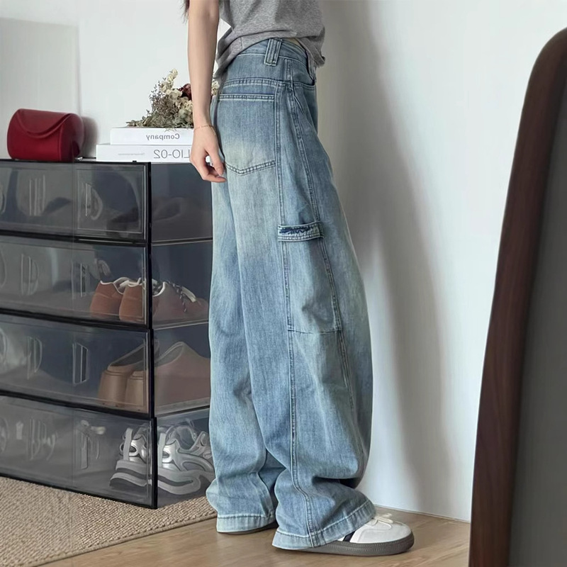 light blue Machete Jeans Men's 2025 Summer New High Waist Slimming Design Sense High Street Workwear Wide Leg Pants