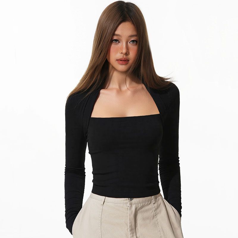 Autumn New Pure Desire Style Spicy Girl Short Long-Sleeve T-Shirt for Women, Slim Fit, Versatile Design, Base Shirt Top Autumn New Pure Desire Style Spicy Girl Short Long-Sleeve T-Shirt for Women, Slim Fit, Versatile Design, Base Shirt Top