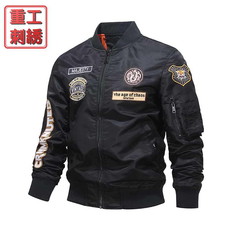 Trajes de béisbol de bordado pesado, chaqueta de cabeza de primavera y otoño, chaqueta de piloto de la Fuerza Aérea, chaqueta de locomotora de hombre