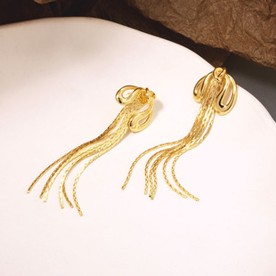 Cross-border Ear Jewelry Exaggerated Distinctive Bow Chain Tassel Long Earrings Evening Dress All-match Elegant Women's Earrings