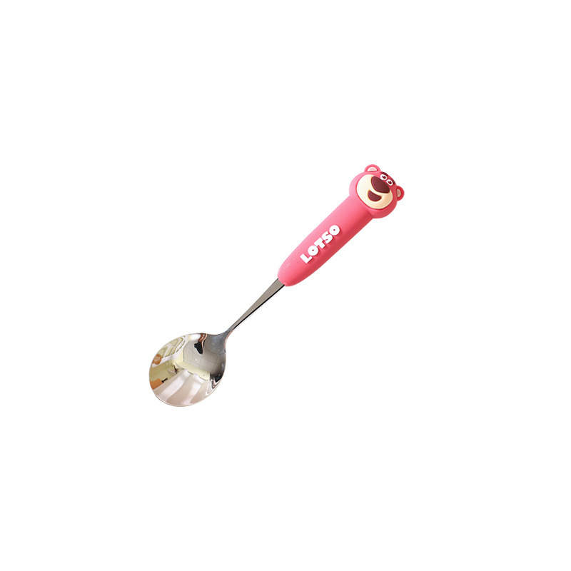 Disney Strawberry Bear 304 Cuchara de acero inoxidable Lindo juego de cuchara de tenedor para bebés Cuchara pequeña Comida en casa Niños