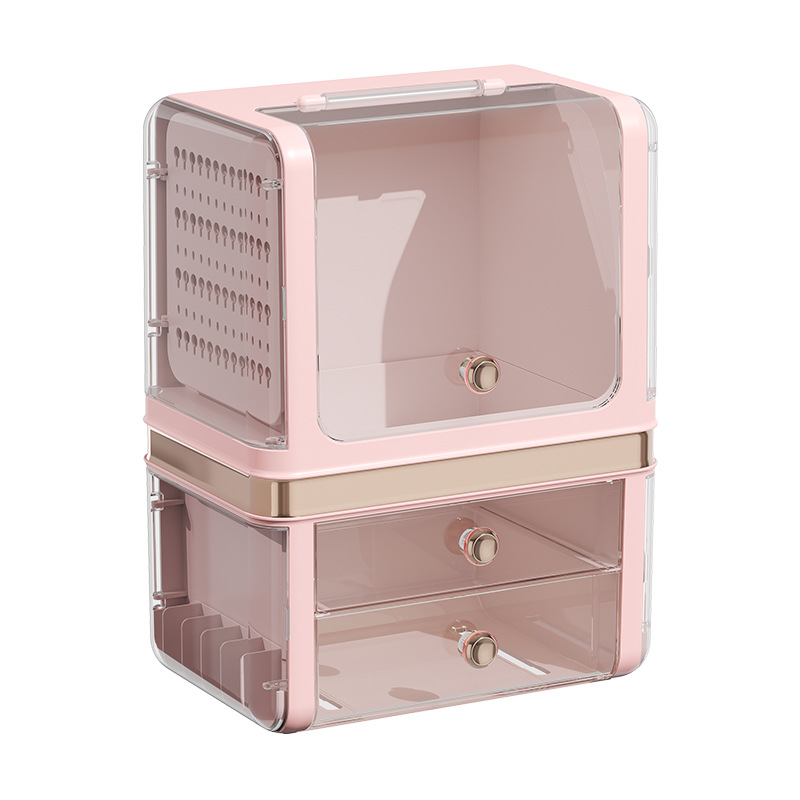 Caja de almacenamiento de cosméticos de escritorio multifuncional dividida en secciones estante de almacenamiento a prueba de polvo tipo cajón máscara de lápiz labial caja de almacenamiento