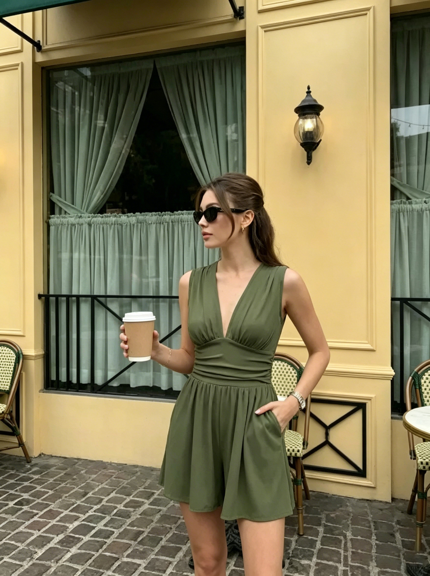 Transfronterizo Amazon Europa y Estados Unidos Casual profundo V elástico camisones sin mangas de verano de mujer cintura amplia pantalones cortos